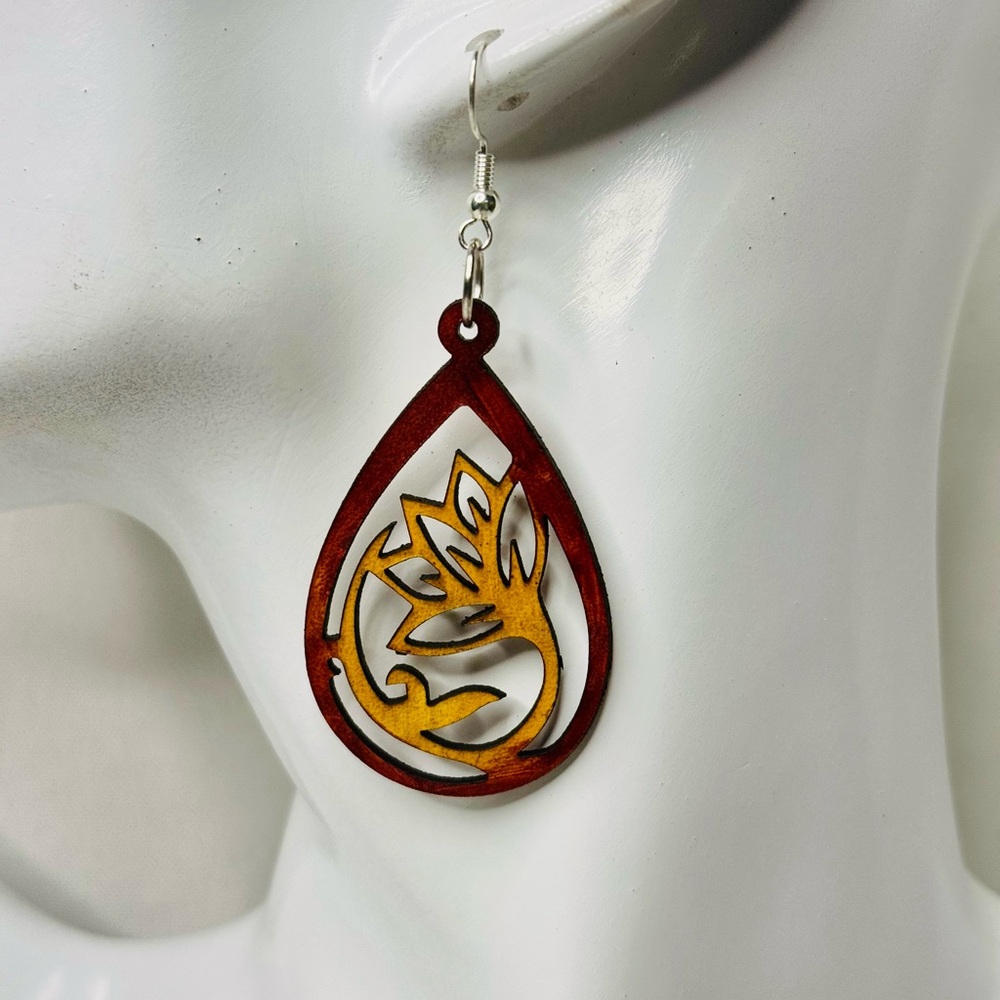 Hand dyed leather earrings floral teardrop